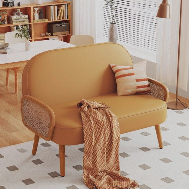 Sorna 41" 2-Seater Modern Upholstered Loveseat Compact Retro-Inspired Sofa with Rattan Arm Panels for Living Room