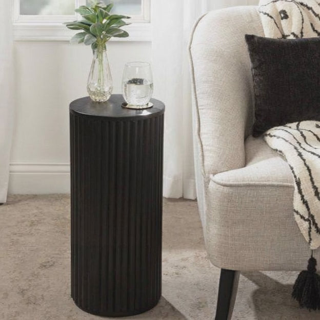 The Varro Column End Table – Custom Fluted Wooden Accent in Mid Century Japandi Scandinavian Style for Living Room, Bedroom, or Lounge