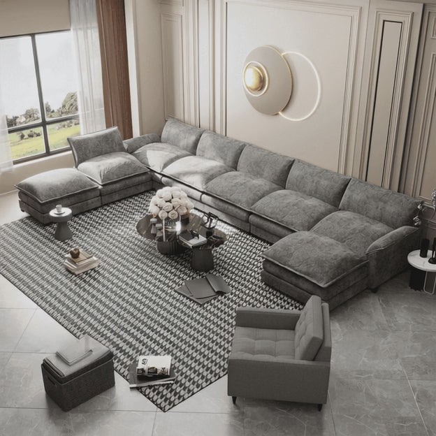 Manila 198" U-Shaped Sofa- 8 Seater Oversized Sectional Sofa with Movable Footrest