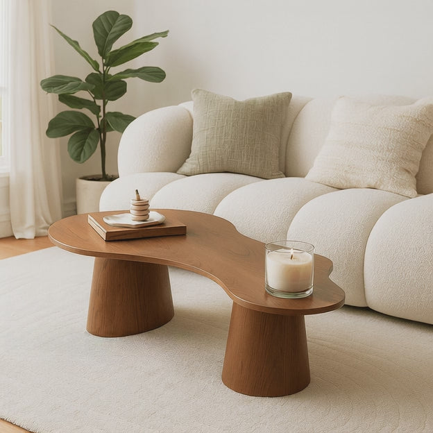 Vistula Mid Century Modern Japandi Coffee Table Scandinavian Freeform Center Table with Cylindrical Legs Custom Made for Living Room