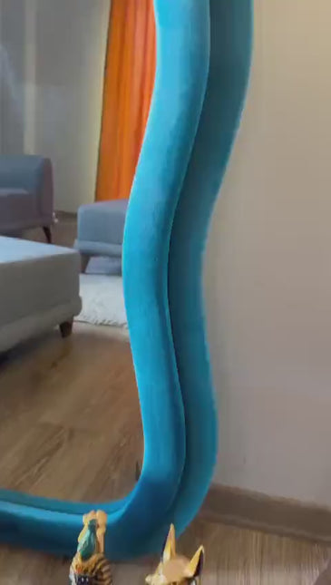 Velvet Wave Irregular Wall Mirror - Upholstered Suede Velvet Frame, Asymmetric Full-Length Body Mirror for Modern Home Decor