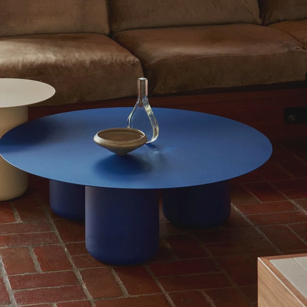 Ord Modern Sculptural Cobalt Round Minimalist Center Table Solid Wood with HDHMR Table Top and PU Finish for Living Room