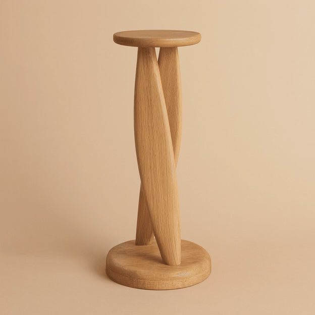The Helix Stand Custom Sculptural Wooden Side Table with Twisted Base in Organic Style for Living Room or Sofa Side Use