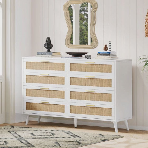 Sole Rattan Modern Coastal Solid Wood Chest of Drawers 8-Drawer Storage – Ideal for Bedroom, Living Room & Entryway