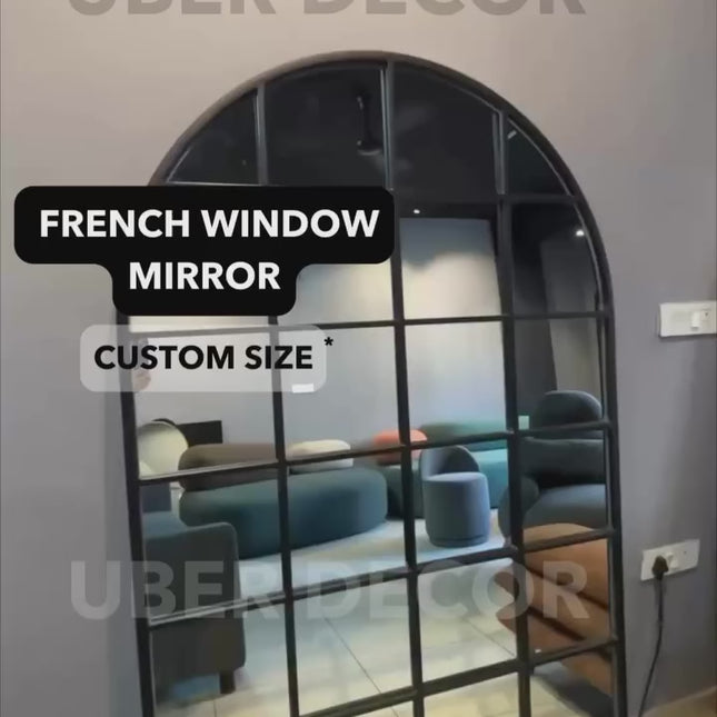 GloryArch- Arched Grid Full Length Window Style Metal Framed Mirror for Living Room, Bedroom, Clothing Boutique or Outdoor