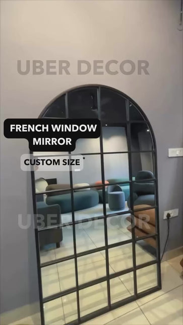 GloryArch- Arched Grid Full Length Window Style Metal Framed Mirror for Living Room, Bedroom, Clothing Boutique or Outdoor