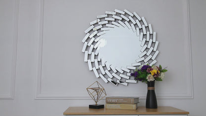 Hades' Mirror: Round Spiral Modern Sunburst Decorative Beveled Glass Accent Mirror