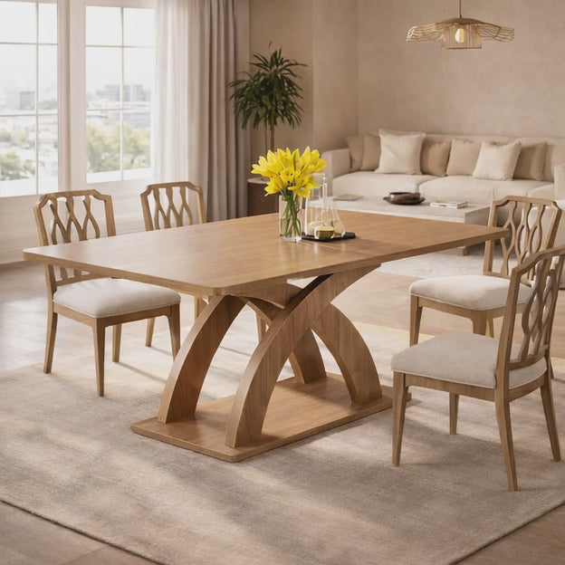 Aurelius Cross Rectangular Dining Table Mid Century Modern Architectural Design Solid Wood Pedestal Base Dining Table for Modern Homes