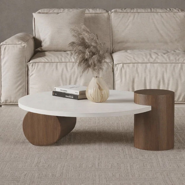 Chenab River Mid Century Modern Minimalist Wooden Round Center Table for Living Room