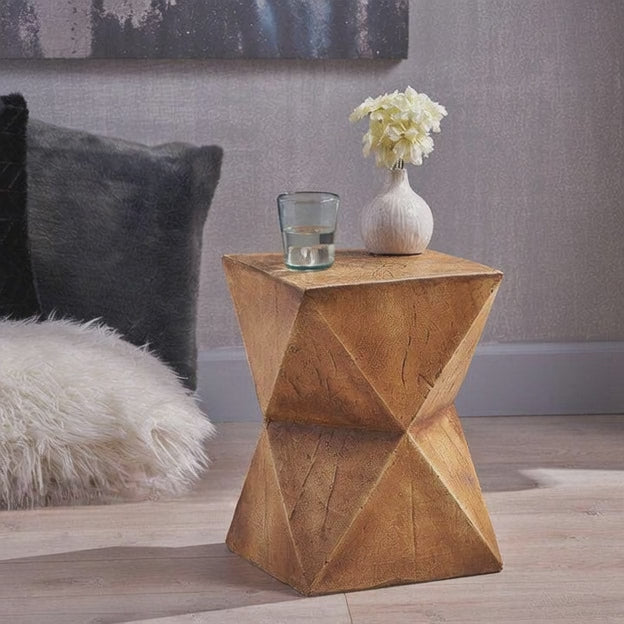 Atlas Sculpt End Table – Geometric Wooden Accent Table for Living Room, Bedroom & Lounge Corner | Mid-Century Modern Brutalist Inspired