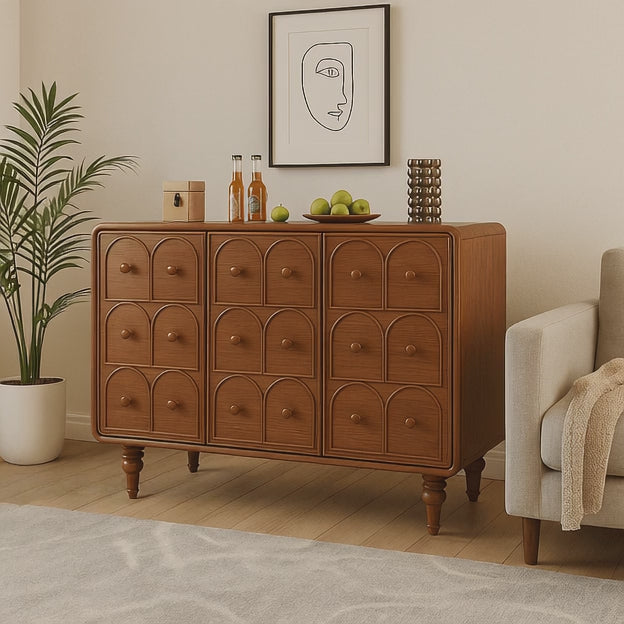 Arco Arch Mid Century Modern Solid Wood Cabinet – Handcrafted Arched Panels Ideal for Living Room, Dining Room & Entryway