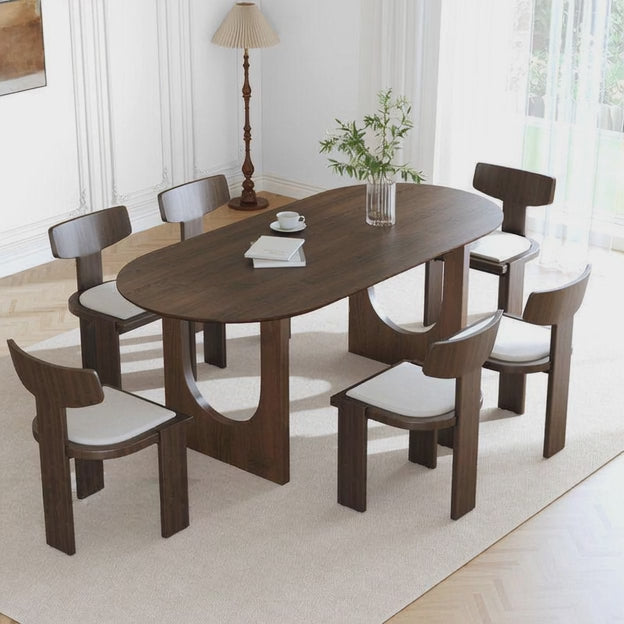 Waldenarc Oval Dining Table Mid Century Modern Scandinavian Japandi Design Wooden Finish Sculptural Panel Base Dining Table for Dining Room