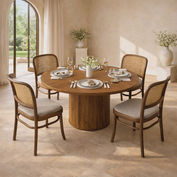 Marenton Round Dining Table Scandinavian Japandi Mid Century Modern Design Fluted Pedestal Base Wooden Dining Table for Dining Room
