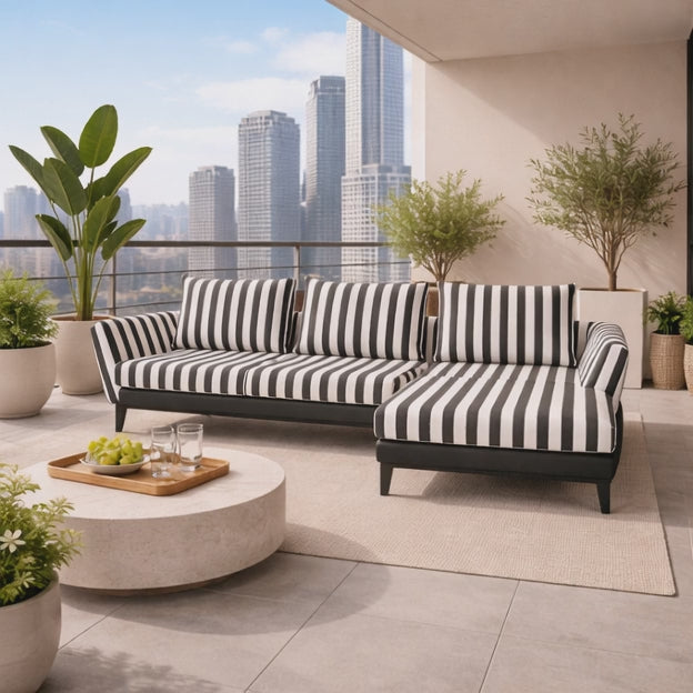 Wellington Modern Sectional Sofa with Chaise Black & White Striped Customizable Couch for Living Room