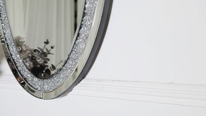 Elysium's Radiance: Oval Shaped Crushed Glass Crystal Mirror for Console, Makeup or Bathroom