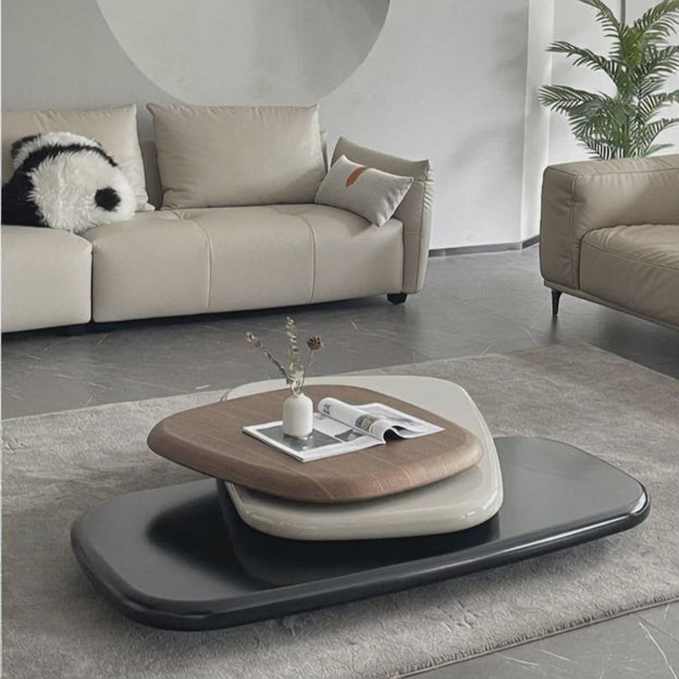 Missouri Layered Mid Century Modern Coffee Table with Organic Three Tier Sculptural Wood and Lacquered Surfaces