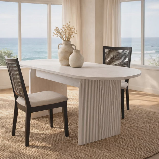 Aveline Flute Oval Dining Table Scandinavian Japandi Design Fluted Base Legs Ideal for Dining Room