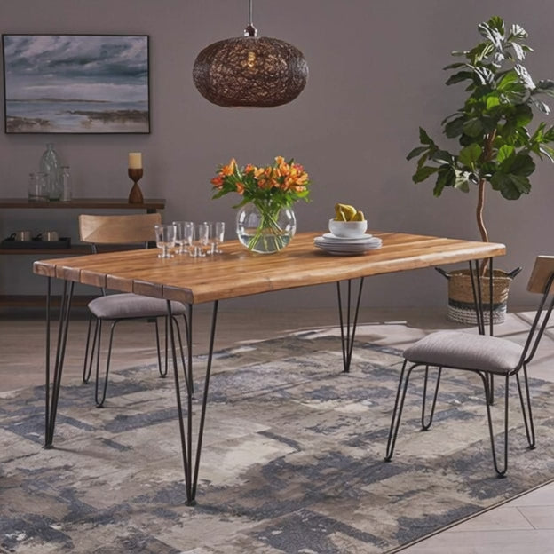 Kairo Dining Table Clean Line Design Mid Century Modern American Inspired Solid Wood Dining Table with Metal Hairpin Legs for Dining Room