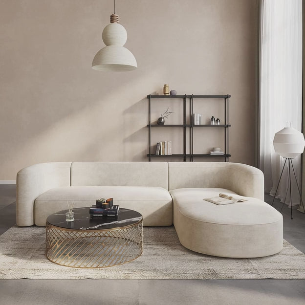 Rome Curved Sectional Sofa with Chaise Japandi Modern Minimalist Sofa for Living Room & Lounge