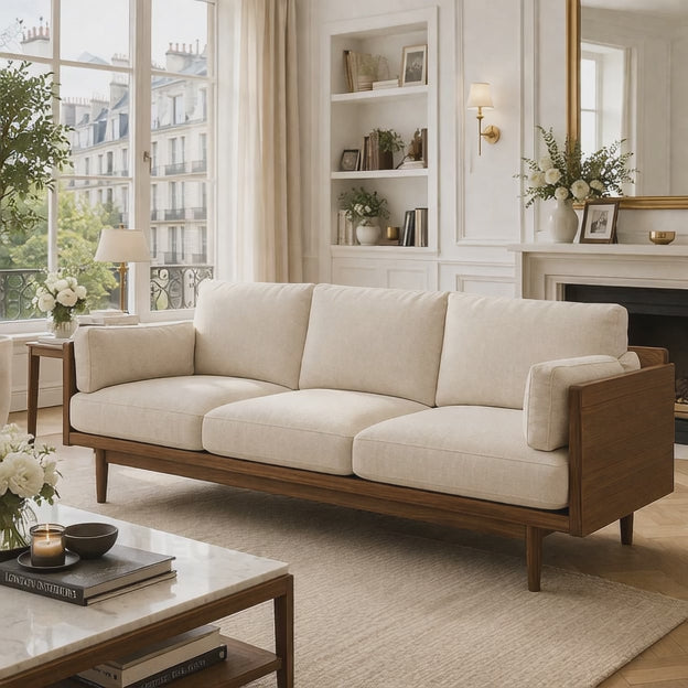 Suez 3-Seater Modern Wooden Sofa Minimalist Mid-Century Couch for Living Room