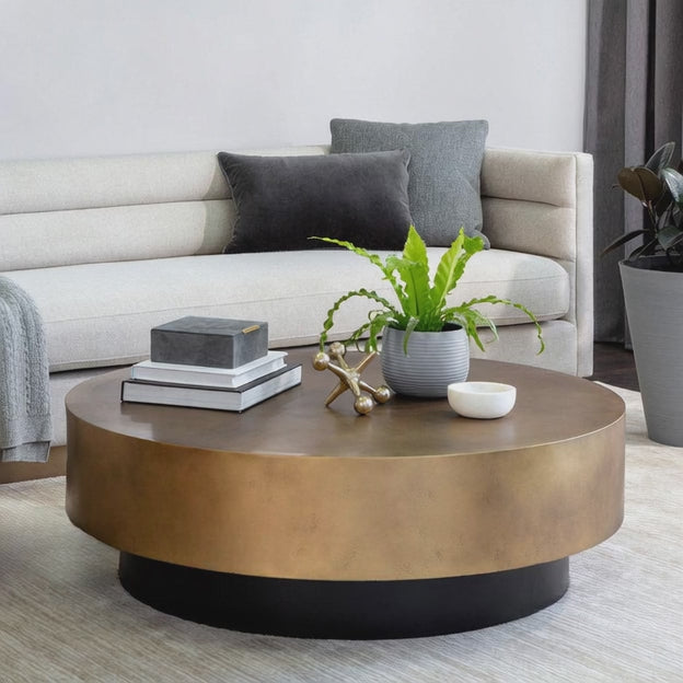 Nelson Contemporary Wooden Coffee Table with Metallic Paint Finish – Modern Round Statement Piece for Elegant Living Rooms