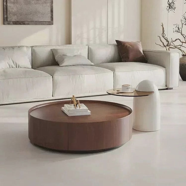 Mekong Functional Round Mid Century Modern Japandi Coffee Table for Living Room