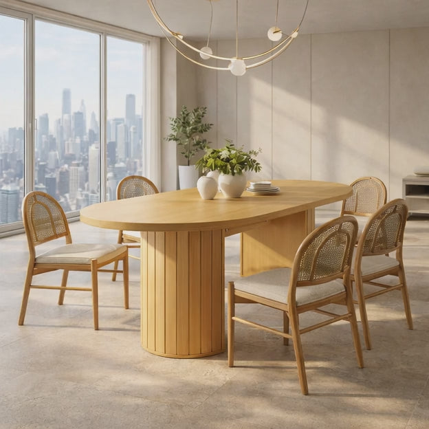 Balen Dining Table Modern Scandinavian Design Slatted Dual Pedestal Wooden Dining Table for Dining Room