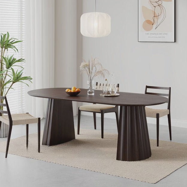 Talon Axis Solid Wood Dining Table with Fluted Pedestal Base and Oval Top for Modern and Contemporary Interiors