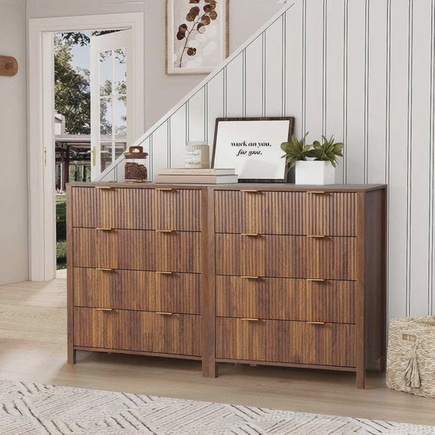 Stratus Grove Modern Walnut Dresser – Vertical Cabinet for Bedroom, Living Room, or Entryway Storage