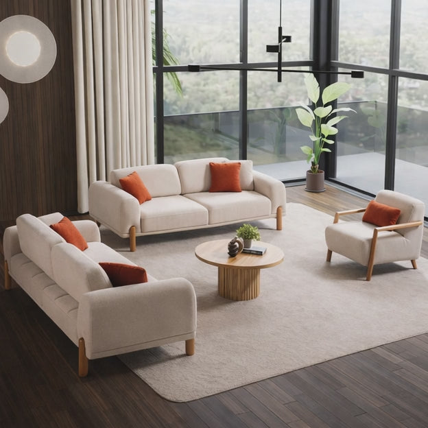Winnipeg Luxury Modern Sofa Set with Wooden Legs and Plush Upholstery Customisable Designer Sofa for Living Room