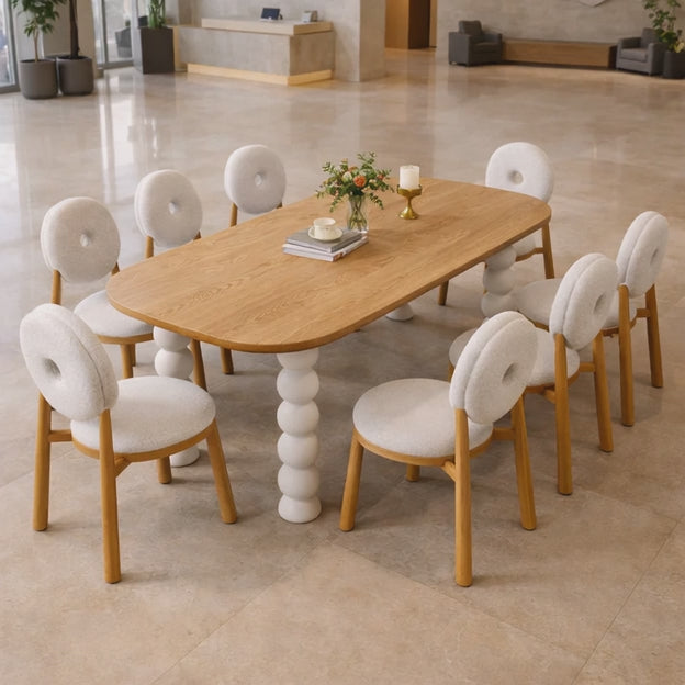 Nora Sphere Oval Dining Table Contemporary Scandinavian Design Natural Premium Wooden Top with White Ball Legs Ideal for Dining Room