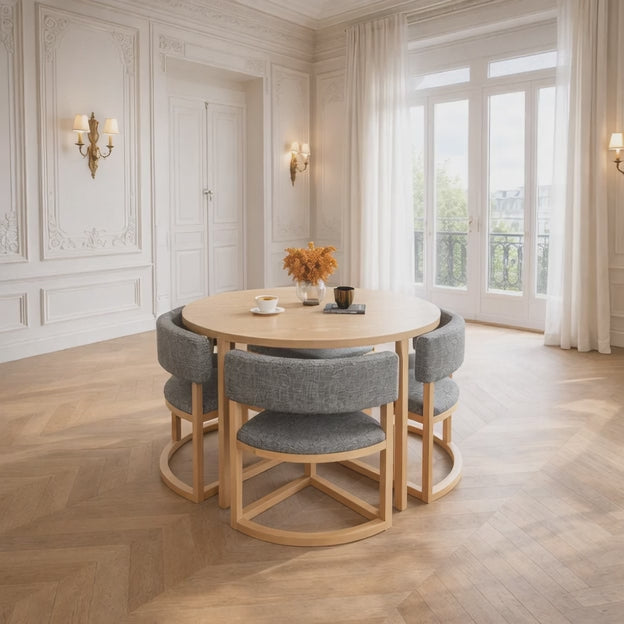Nordelyn Round Wooden Dining Table Scandinavian Japandi Minimalist Design Natural Wood Dining Table for Dining Room