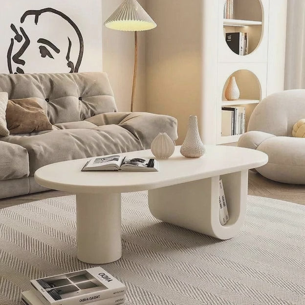 Jordan Shiro Japanese Minimalist Oval Coffee Table with Storage Shelf for Living Room Bedroom
