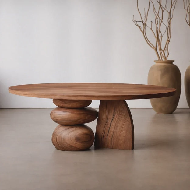 Chindwin Sculptural Organic Wooden Artistic Center Table with Pebble Base for Modern Living Rooms