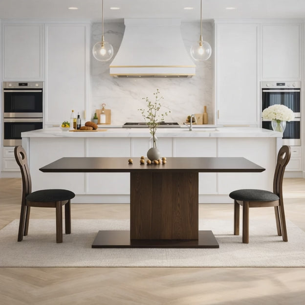Drevano Wooden Dining Table Scandinavian Japandi Minimalist Pedestal Base Dining Table for Dining Room