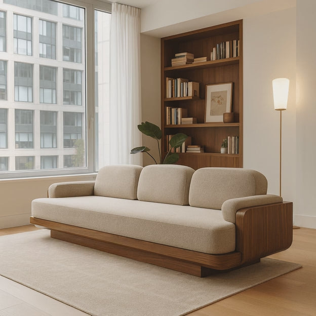 Pondicherry 3-Seater Modern Wooden Sofa Minimalist Luxury Couch for Living Room