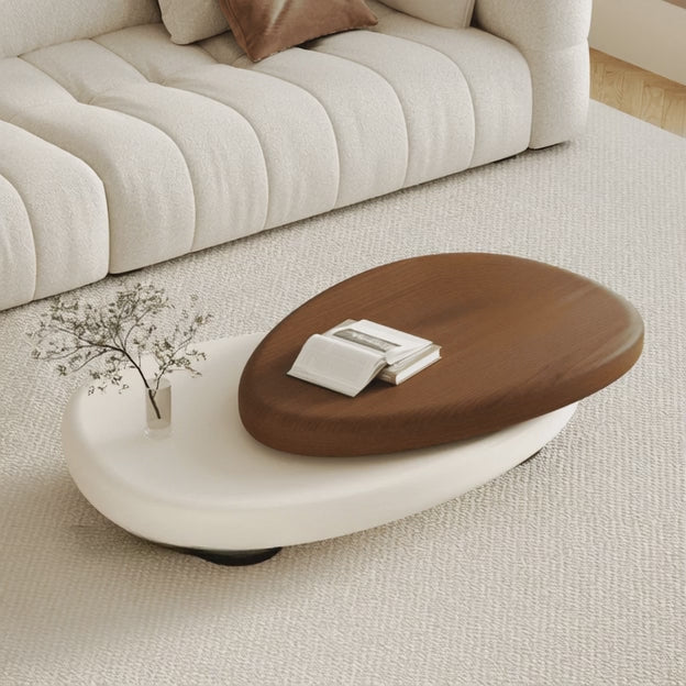 Songhua Contemporary Mid Century Japandi Coffee Table with Organic Two Tone Sculptural Design and Solid Wood Top