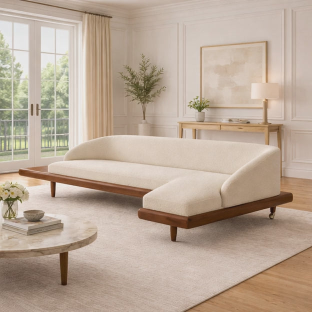 Dallas 4-Seater Modern Sectional Sofa Wooden Base Neutral Upholstered Couch for Living Room