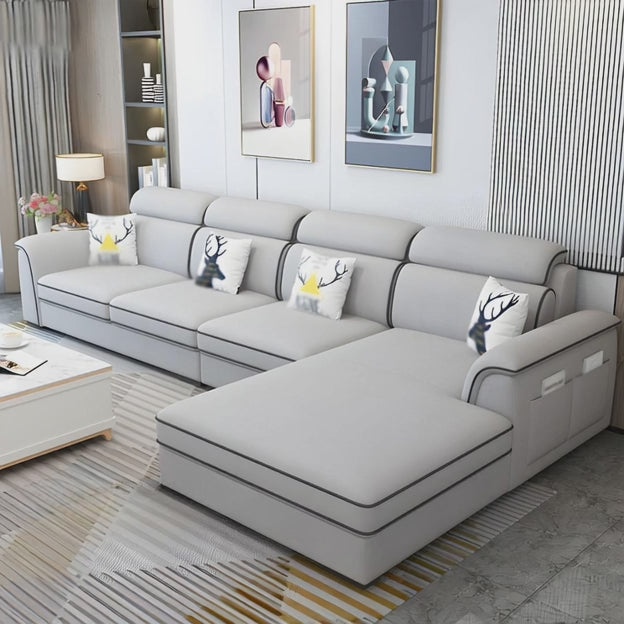 Quebec Luxury Modern Sectional Sofa with Lounger and Adjustable Headrests Designer Sofa with Storage Pockets for Living Room