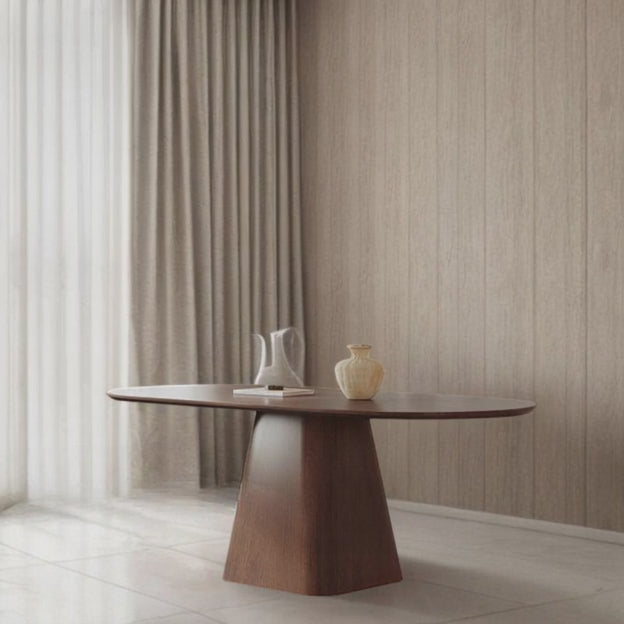Nordvale Oval Dining Table Mid Century Modern Contemporary Design Sculptural Pedestal Base Ideal for Dining Room