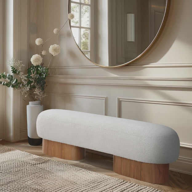 Metro Calm Contemporary Rounded Base Bench Modern Minimal Customisable Seating for Living Bedroom Lounge and Entryway