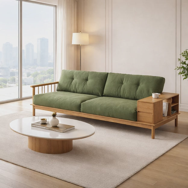 Denton Wooden Sofa with Storage Japandi Functional Couch for Living Room