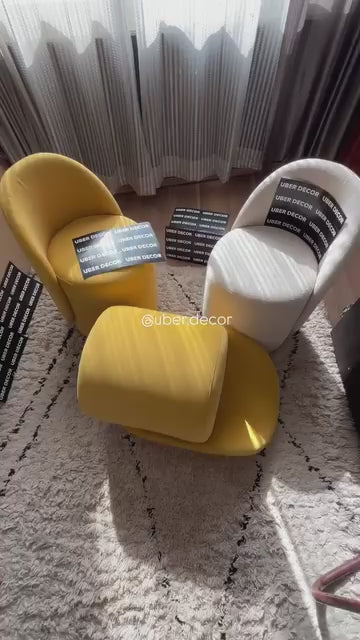 Royal Twirl Swivel Chair- Cute White Backrest Pouffe Chair for Bedroom & Makeup