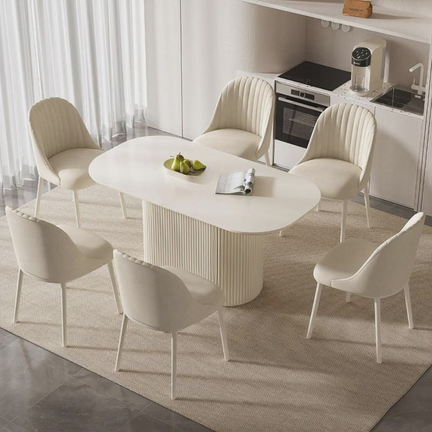 Ivoryline Oval Dining Table Scandinavian Japandi Mid Century Modern Design Fluted Pedestal Base Modern Dining Table for Dining Room
