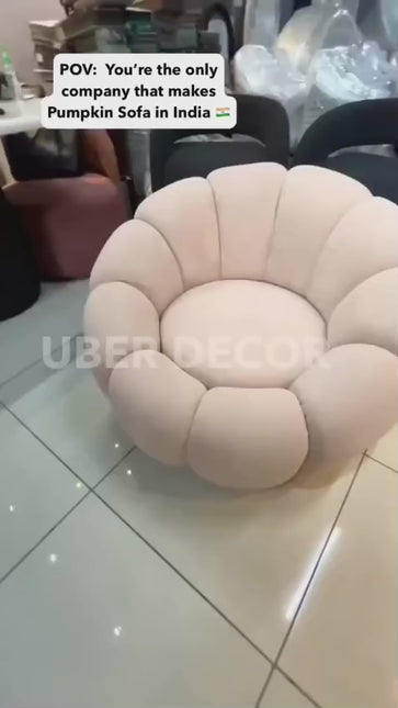 Pumpkin Sofa Chair with Ottoman and Pumpkin Cushion Pillow- Luxury Boucle Cloud Couch