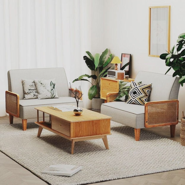 Ivara 43" 2-Seater Upholstered Couch Customisable Rattan Arm Modern Sofa for Living Room or Office