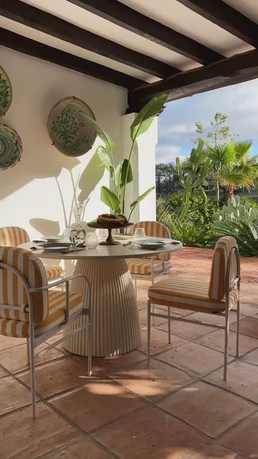 Belmoor Round Dining Table Sculptural Pedestal Design Mid Century Modern Japandi Inspired Fluted Base Dining Furniture for Dining Room