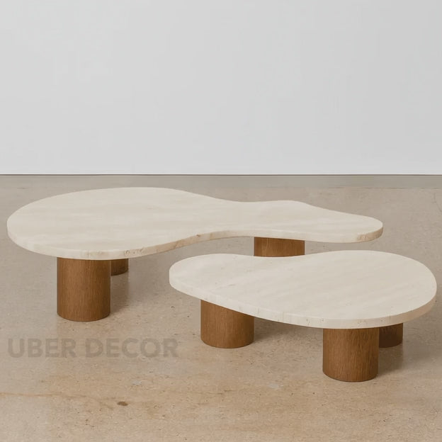 Beni River Flow Mid Century Modern European Wooden Freeform Coffee Table for Living Room