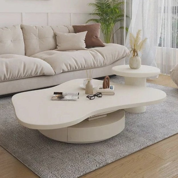 Rio Bianco Italian Light Luxury Cloud Coffee Table with Solid Wood Base Sculptural Centerpiece for Living Rooms and Lounge Interiors
