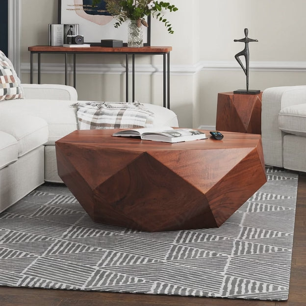 Liffey Modern Geometric Sculptural Wooden Polygonal Center Table for Living Room